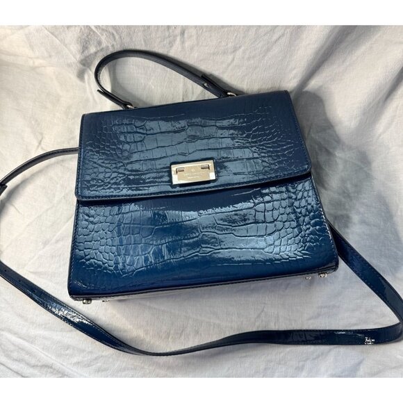 Kate Spade Knightsbridge Doris Blue Leather Croc Embossed Satchel Purse Handbag - Picture 2 of 11